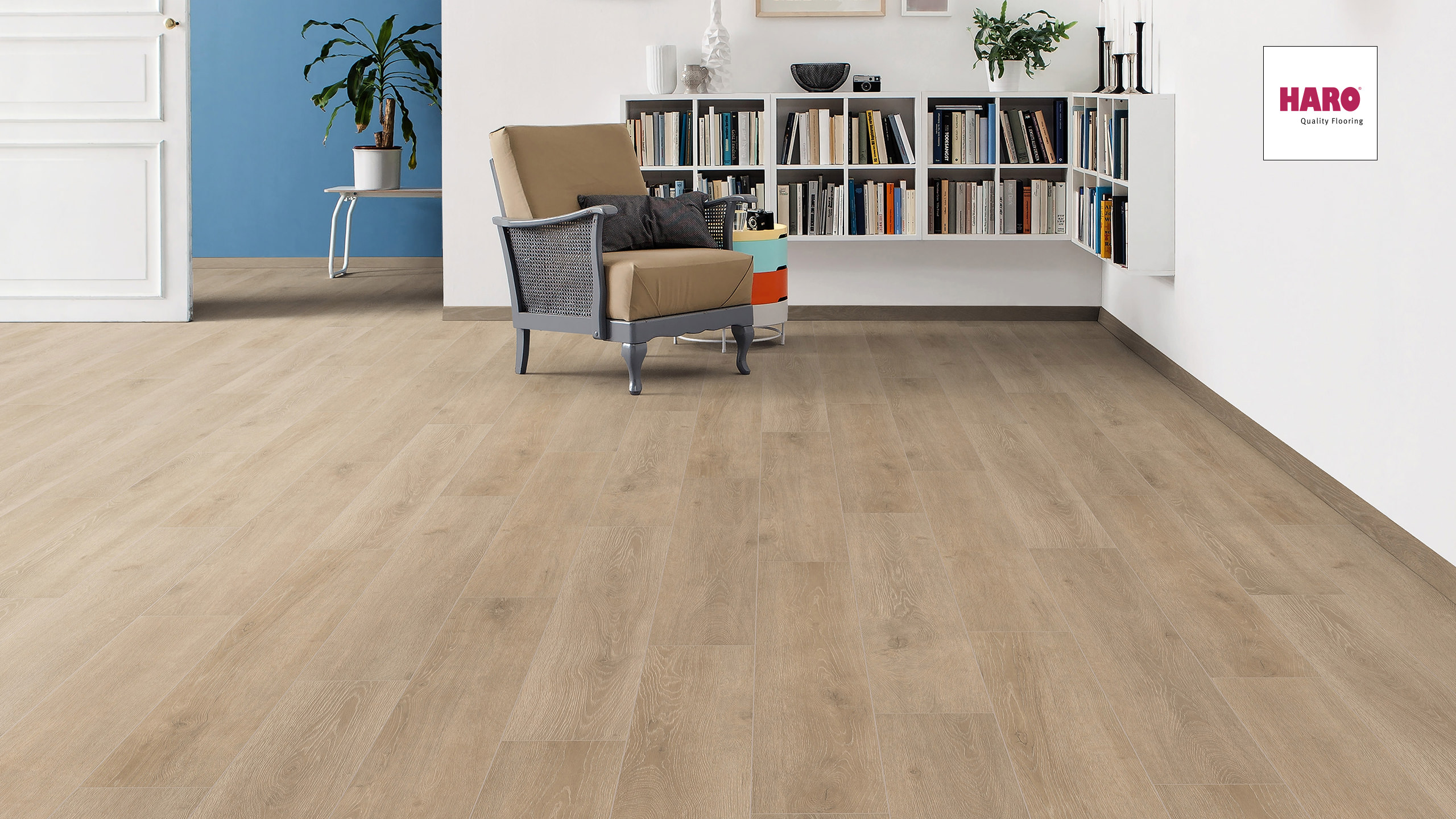 Ламинат Haro Tritty 100 Дуб Венето Кремовый 535261 1282×193×8 фото в интерьере